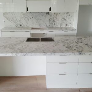 Carrara Marble Island Benchtop with Waterfall Ends