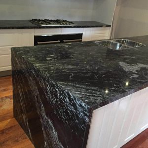 Granite Kitchen Benchtop with vein matching waterfall